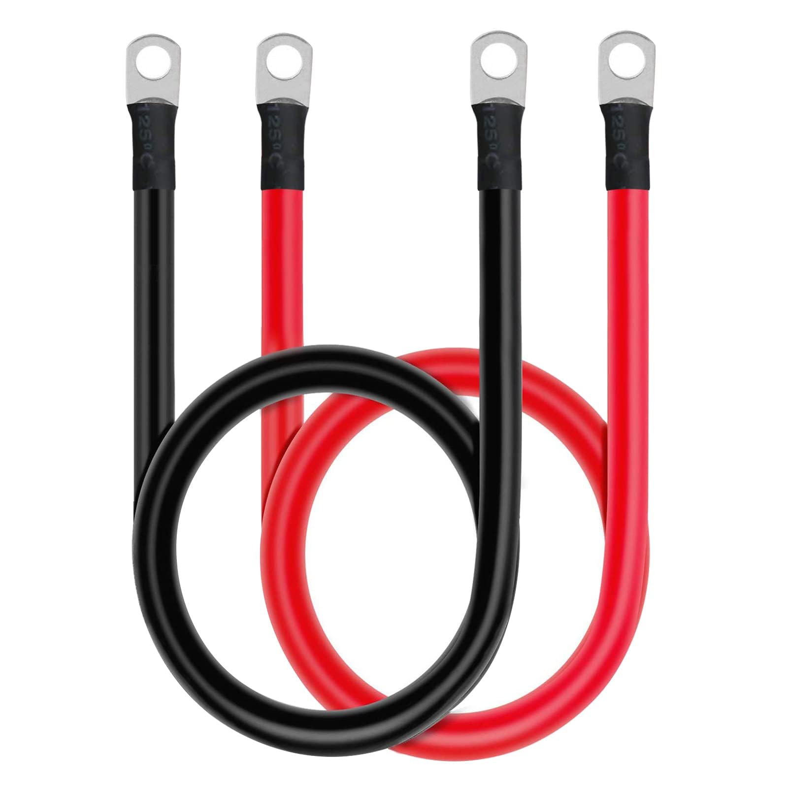 MACHSWON 2 AWG Batteriekabel-Set, 50,8 cm Kupfer-Stromkabel mit 3/8 Zoll + 5/16 Zoll Klemmen für Autos, Wohnmobile, Solaranlagen und Marine-Anwendungen von MACHSWON