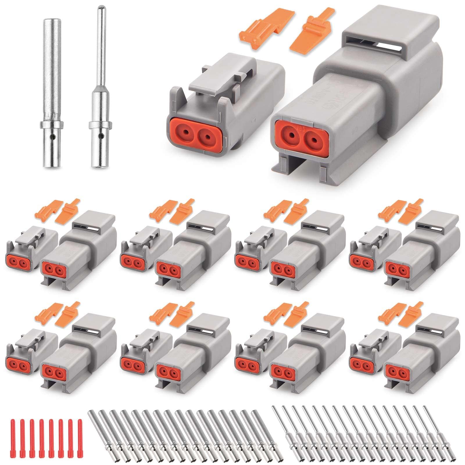 MACHSWON 2 Pin 8 Sets Wasserdichte Elektrische Drahtverbinder mit Größe 20 Solide Kontakte 20-22AWG 16 Paar ST6330-201 Deutsch DTM Automotive Elektrische Steckverbinder Kit für LKW von MACHSWON