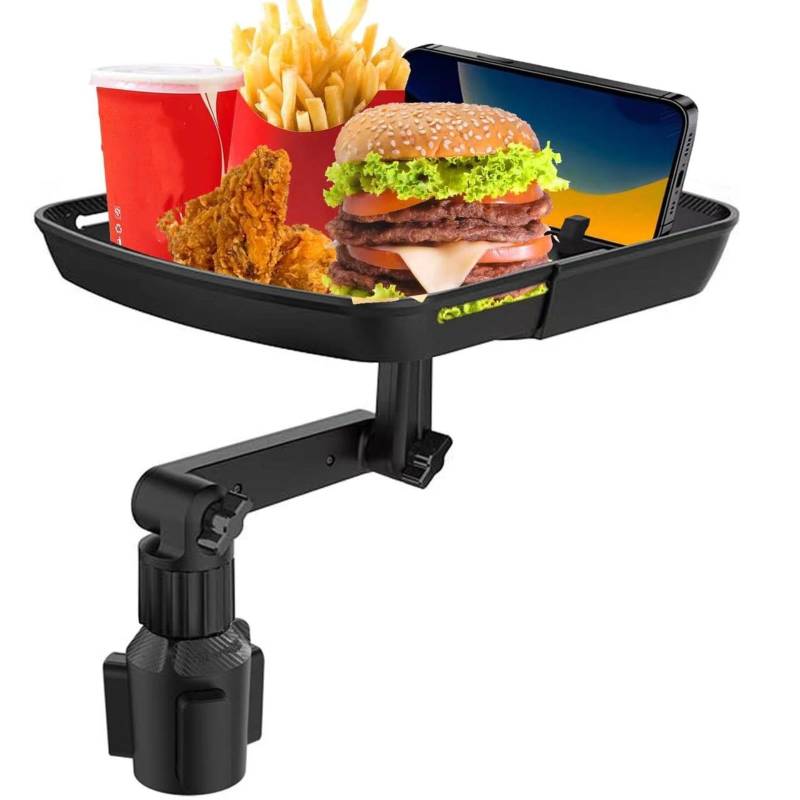 MACHSWON 25,4 cm Auto-Lebensmitteltablett zum Essen, größerer Getränkehalter-Tablett, abnehmbares 3-in-1-Auto-Becherhalter-Expander und um 360° drehbarer Auto-Becherhalter-Tablett mit Handyhalter, von MACHSWON