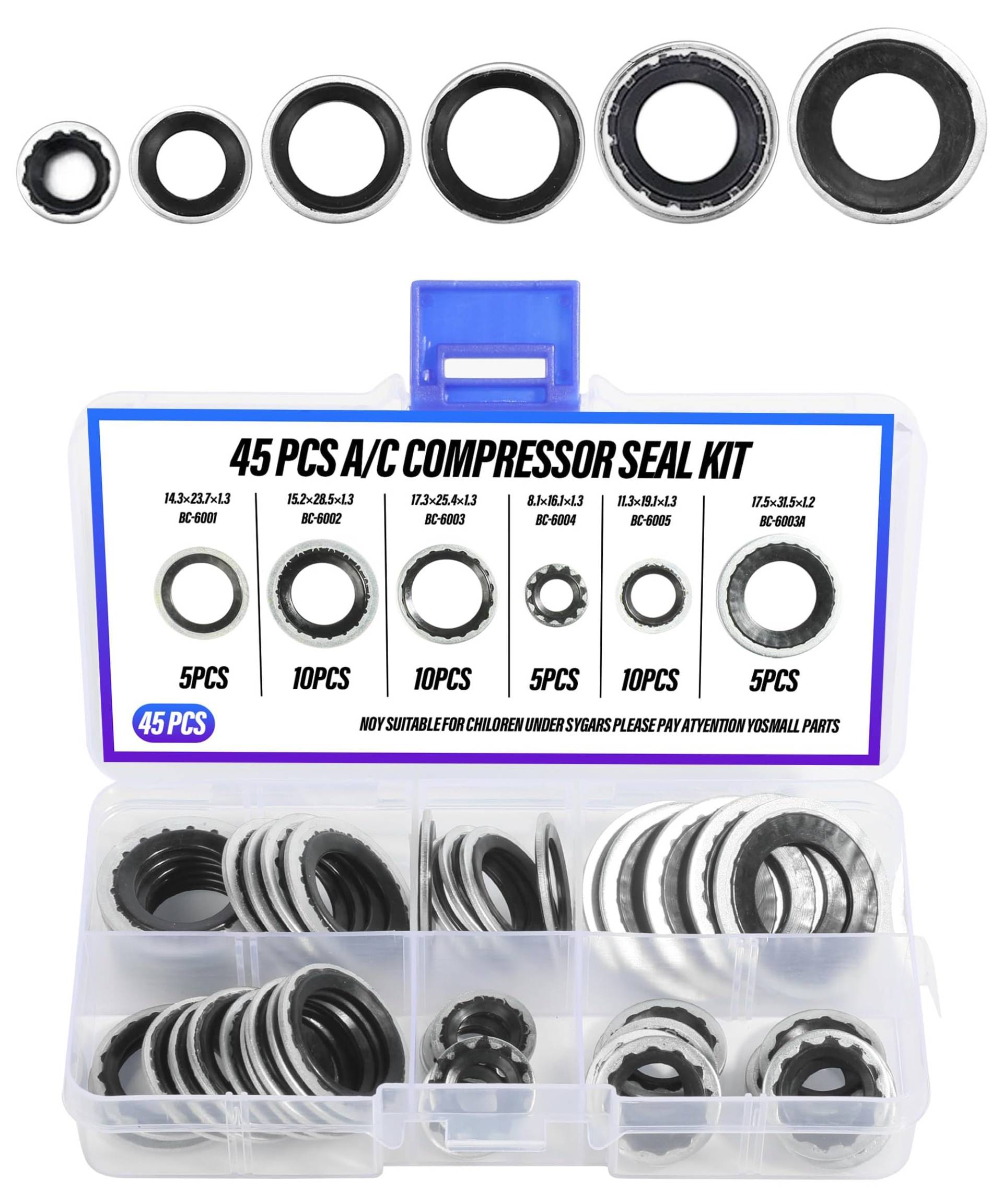 MACHSWON 45-teiliges O-Ring-Sortimentsset, AC-Dichtung, Unterlegscheibe für Autoreparatur – praktische und langlebige AC-Kompressordichtungen von MACHSWON