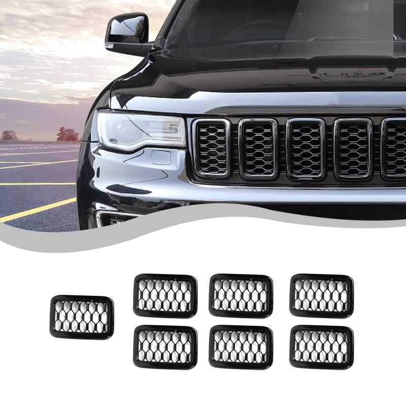 MACHSWON 7-teiliges Frontgrill-Netz-Verkleidungsset für Grand Cherokee 2017–2021 – schwarze ABS-Einsätze (nicht kompatibel mit SRT, Trackhawk oder Grand Cherokee L) von MACHSWON