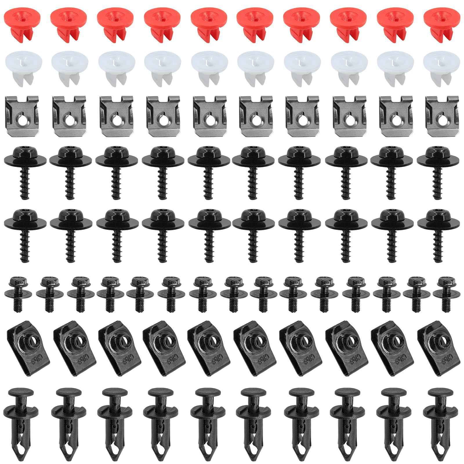 MACHSWON 85-teiliges T30-Torx-Schrauben, U-Muttern und Push-Clips-Set für Motorspritzschutz, Stoßstange und Kotflügelreparaturen, kompatibel mit For-d, VW und mehr von MACHSWON