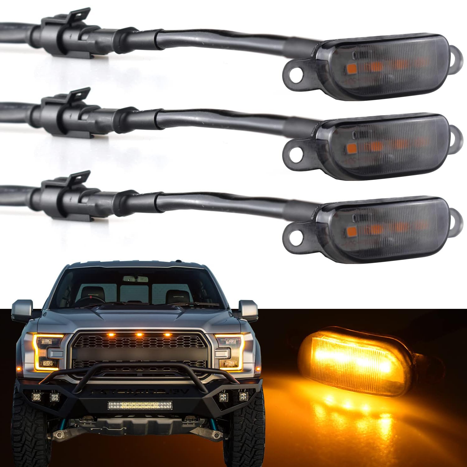 MACHSWON Auto-Front-Kühlergrill-Lichter, kompatibel mit 2004–2019 Ford F-150 Raptor & 2013–2018 Dodge Ram 1500 Raptor Style Aftermarket-Kühlergrills, Autos Gitter dekorative LED (gelbes Licht von MACHSWON