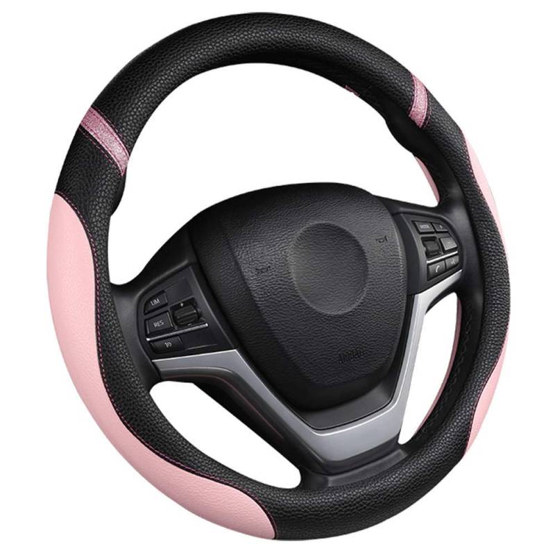 MACHSWON Auto-Lenkradbezug, 15 Zoll für Damen, Leder, Universal-Lenkradbezüge für Auto (Rosa) von MACHSWON