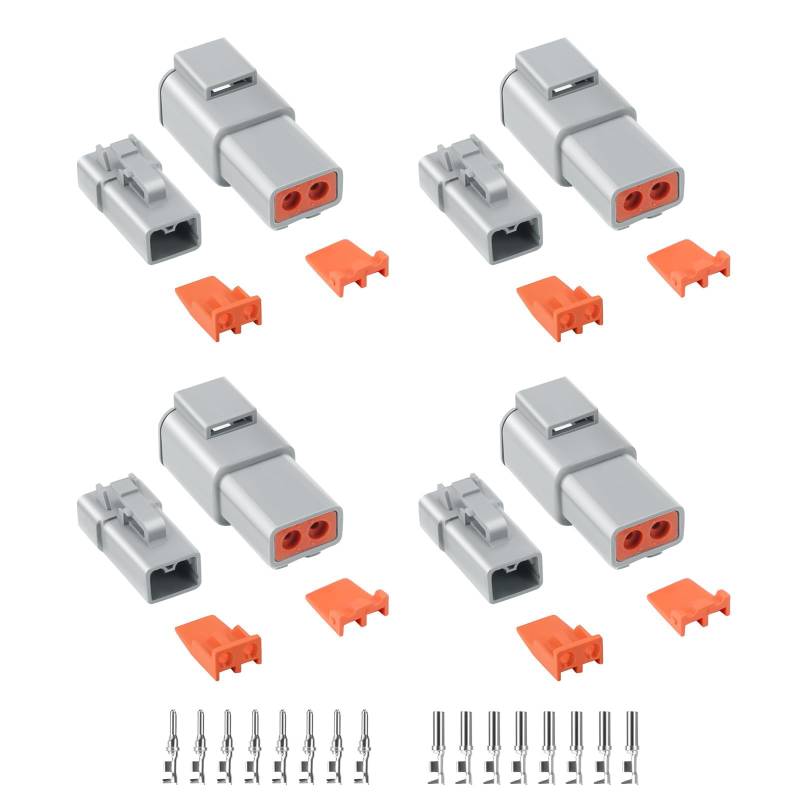 MACHSWON Deutsch DTP Steckverbinder-Set, 2-polig, wasserdicht, 4 Sets mit Größe 12, geprägte Kontakte, Gauge 14–12 AWG, Drahtgröße 25 A für LKW, 32 Stück von MACHSWON