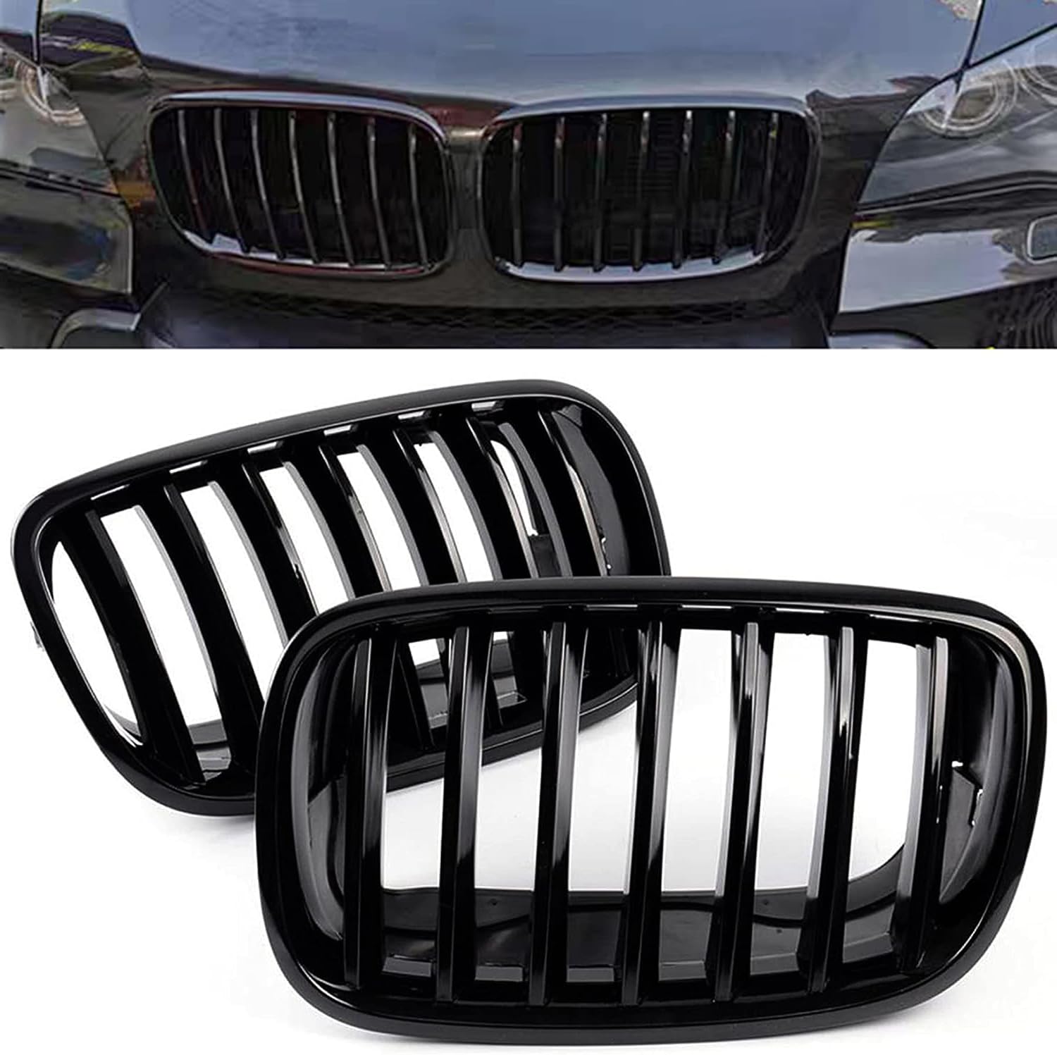 MACHSWON Kühlergrill ABS schwarz glänzend Nieren Grill Autoteile passend für BMW X5 E70 X6 E71 2007 2008 2010 2011 2012 2013 2014 von MACHSWON