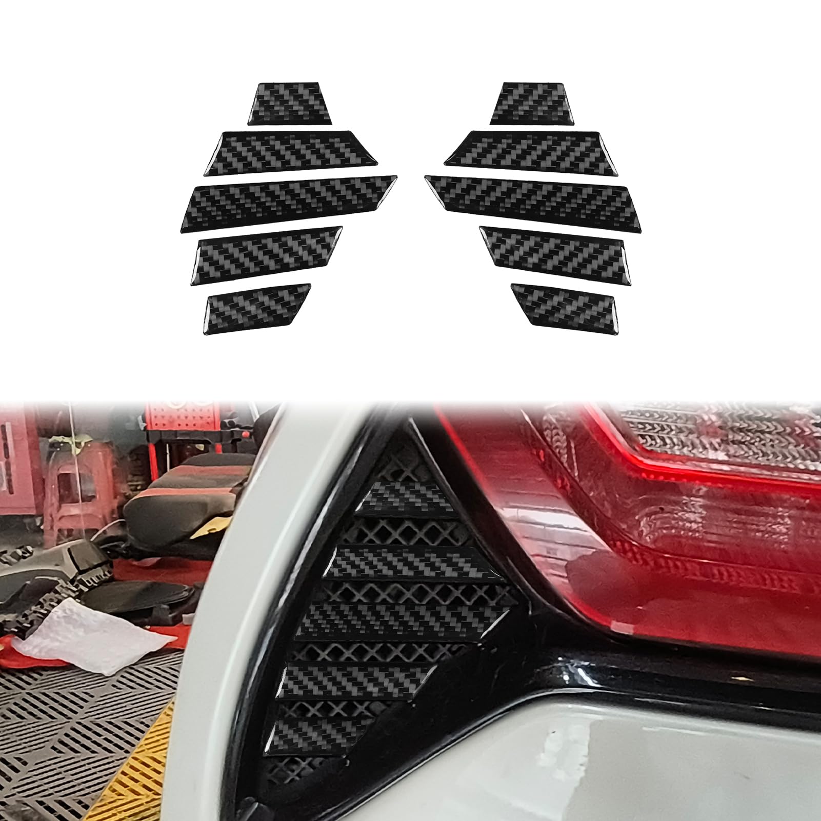 MACHSWON Schwarze Kohlefaser-Rücklicht-Abdeckung, 10-teiliges Set, Rücklichtgitter, Dekoration für Corvette C7 2014–2019 von MACHSWON