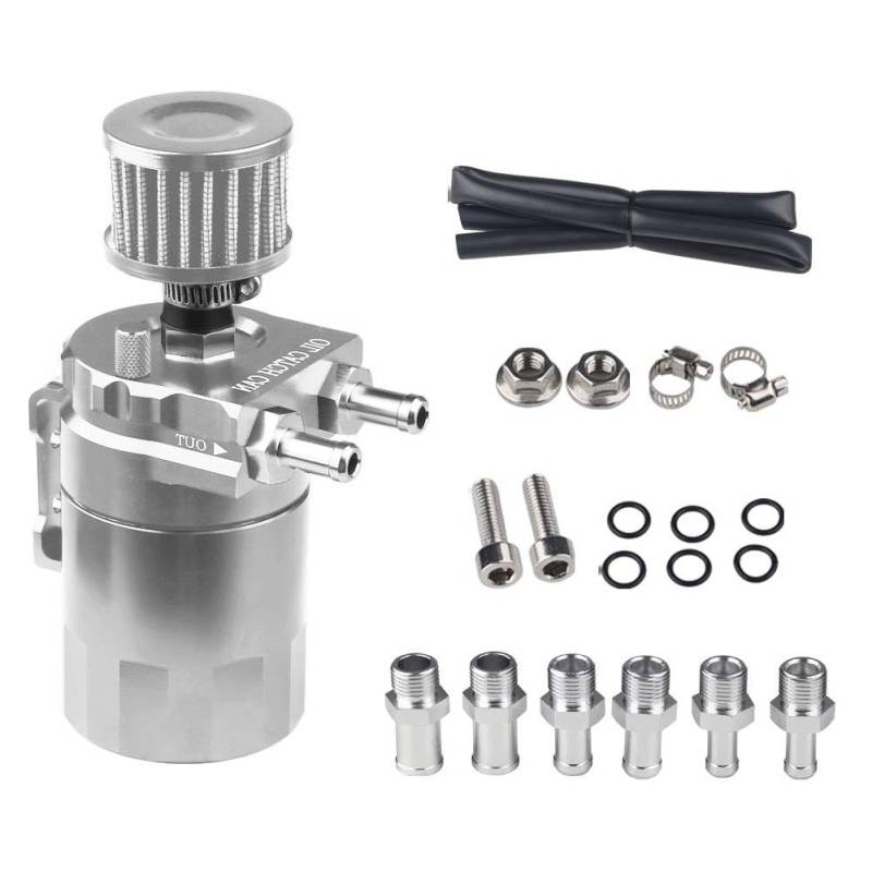 MACHSWON Universal Silber Ölauffangbehälter Tank-Kit mit Entlüfter 300 ml Aluminium Politur Motorluft Benzinabscheider Tankbehälter-Kit von MACHSWON