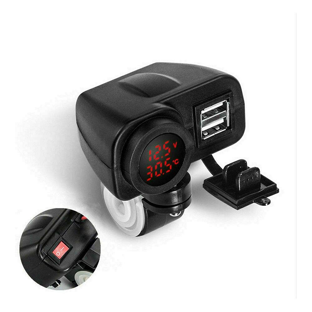 Motorrad Dual USB Multifunktions Handy Ladegerät, 2 Port USB Steckdose Dual USB + Voltmeter, 12V USB Ladegerät Motorrad Telefon Steckdose Adapter Wasserdicht von MACHSWON