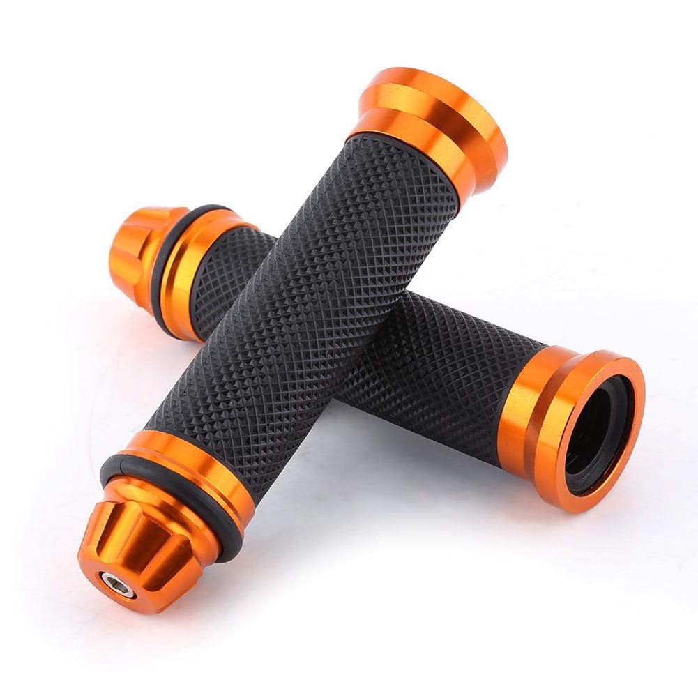 Motorrad-Lenkergriffe, universal, 2,2 cm, CNC-Aluminium-Gummi, Handgriff, universell für Lenker, Fahrrad, Lenkergriffe, Ersatz (orange) von MACHSWON