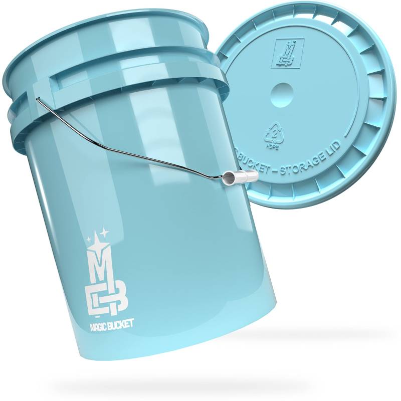 MAGIC BUCKET | Wascheimer Set für Auto Handwäsche Baby Blau mit passendem Eimer Deckel | 5 US GALLONEN ca. 20 Liter | kompatibel mit Grit Guard, Detail Guardz Dirt Lock, Chemical Guys Dirt Trap von MAGIC BUCKET