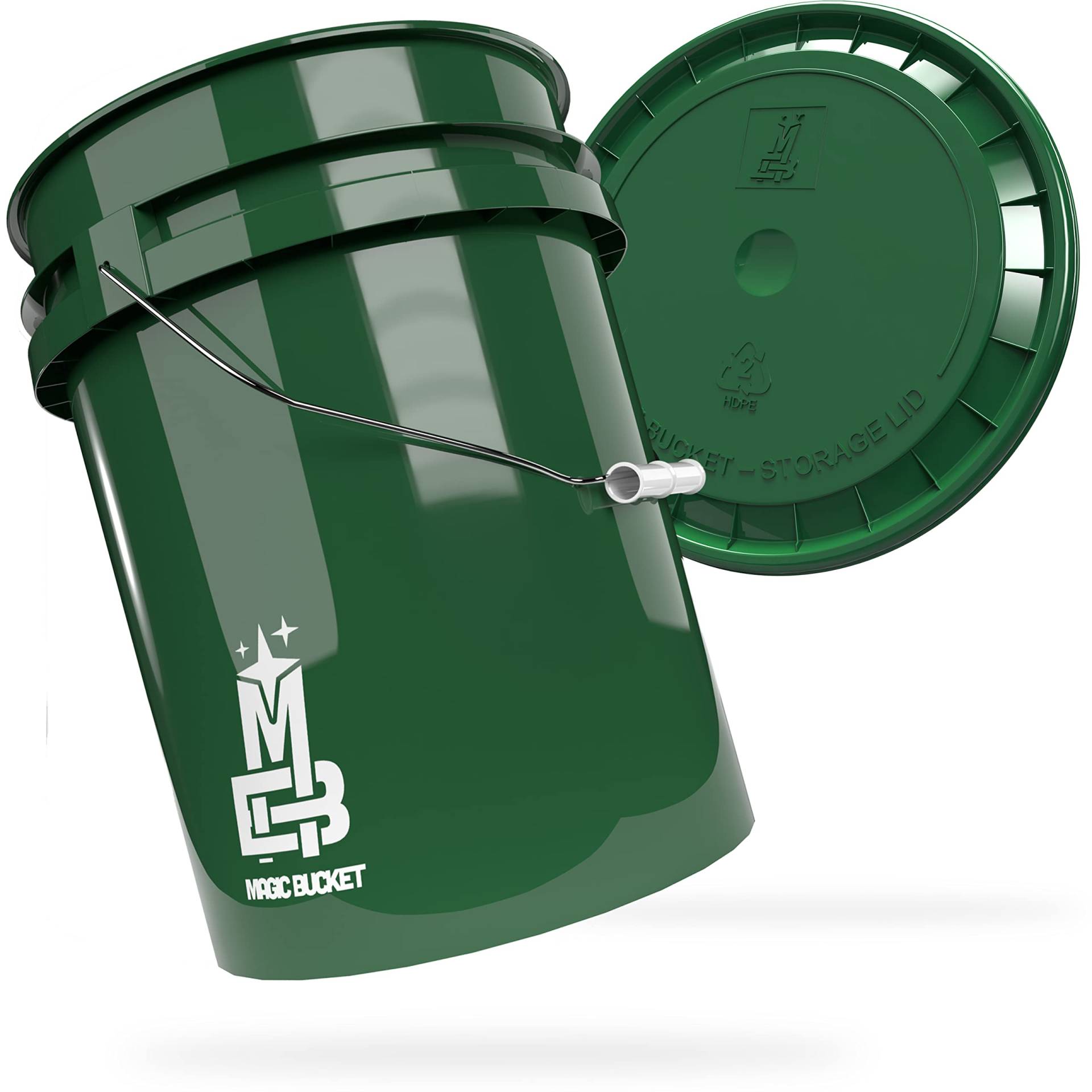 MAGIC BUCKET | Wascheimer Set für Auto Handwäsche Dunkelgrün mit passendem Eimer Deckel | 5 US GALLONEN ca. 20 Liter | kompatibel mit Grit Guard, Detail Guardz Dirt Lock, Chemical Guys Dirt Trap von MAGIC BUCKET