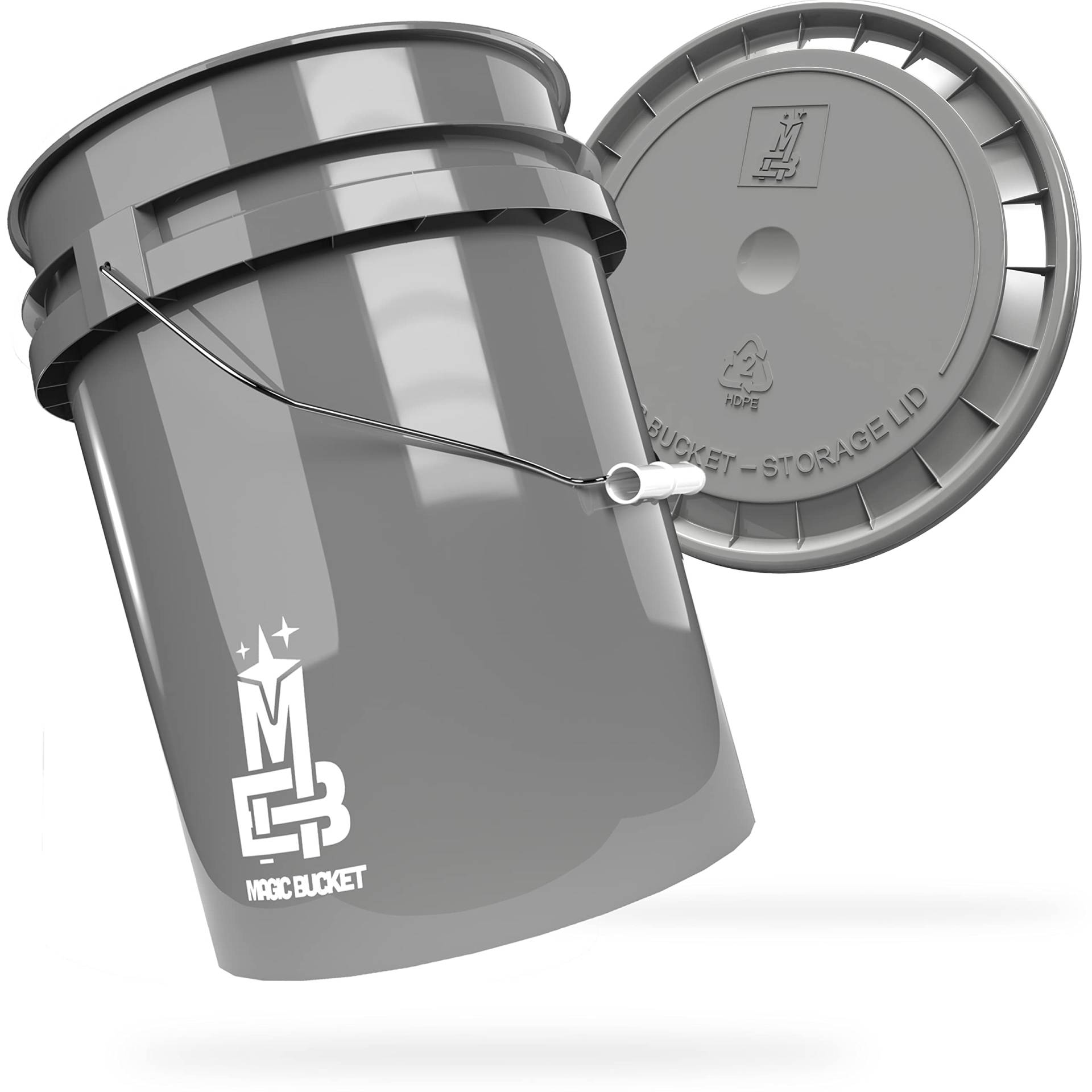 MAGIC BUCKET | Wascheimer Set für Auto Handwäsche Grau mit passendem Eimer Deckel | 5 US GALLONEN ca. 20 Liter | kompatibel mit Grit Guard, Detail Guardz Dirt Lock, Chemical Guys Dirt Trap von MAGIC BUCKET