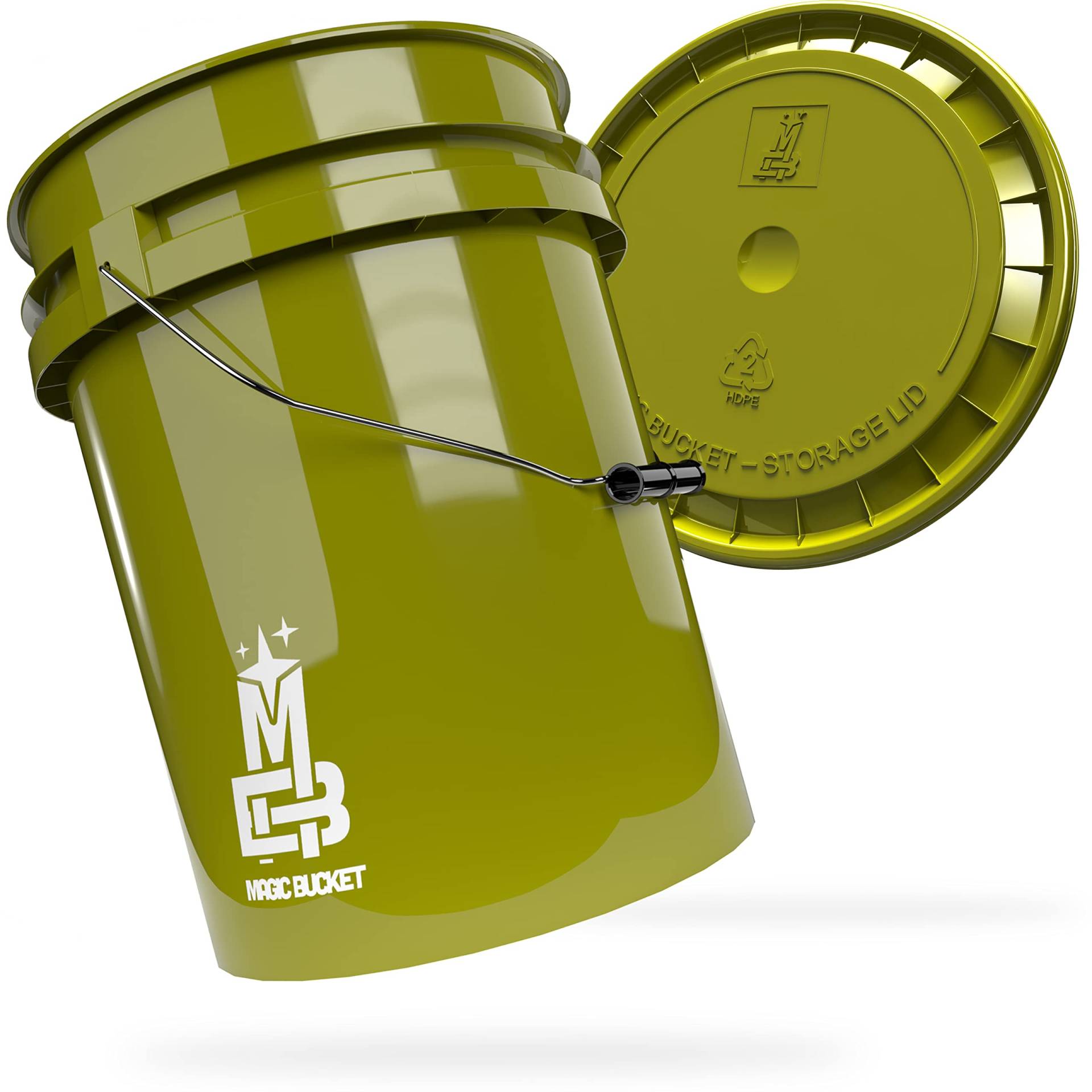 MAGIC BUCKET | Wascheimer Set für Auto Handwäsche Khaki mit passendem Eimer Deckel | 5 US GALLONEN ca. 20 Liter | kompatibel mit Grit Guard, Detail Guardz Dirt Lock, Chemical Guys Dirt Trap von MAGIC BUCKET