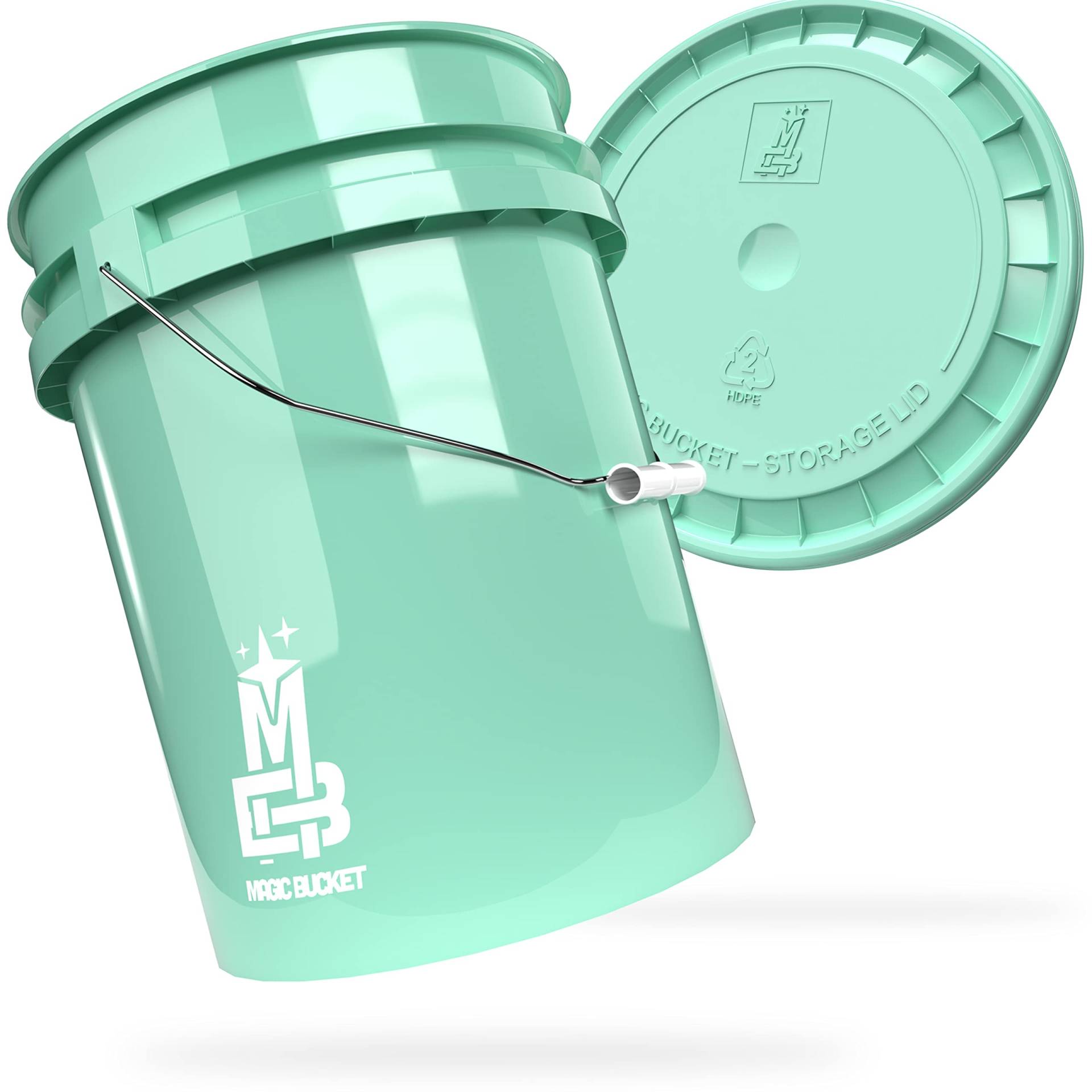 MAGIC BUCKET | Wascheimer Set für Auto Handwäsche Mint mit passendem Eimer Deckel | 5 US GALLONEN ca. 20 Liter | kompatibel mit Grit Guard, Detail Guardz Dirt Lock, Chemical Guys Dirt Trap von MAGIC BUCKET