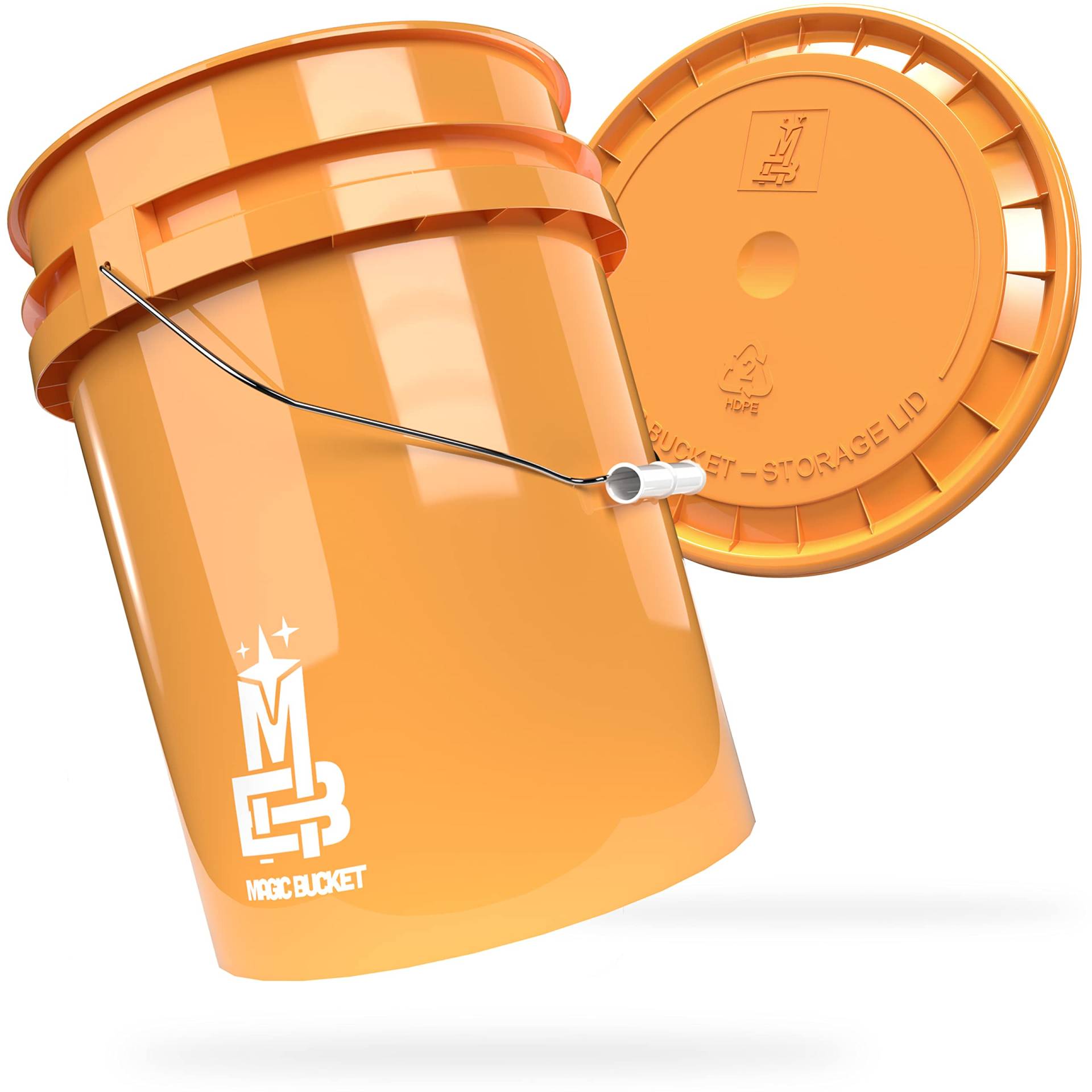 MAGIC BUCKET | Wascheimer Set für Auto Handwäsche Orange mit passendem Eimer Deckel | 5 US GALLONEN ca. 20 Liter | kompatibel mit Grit Guard, Detail Guardz Dirt Lock, Chemical Guys Dirt Trap von MAGIC BUCKET