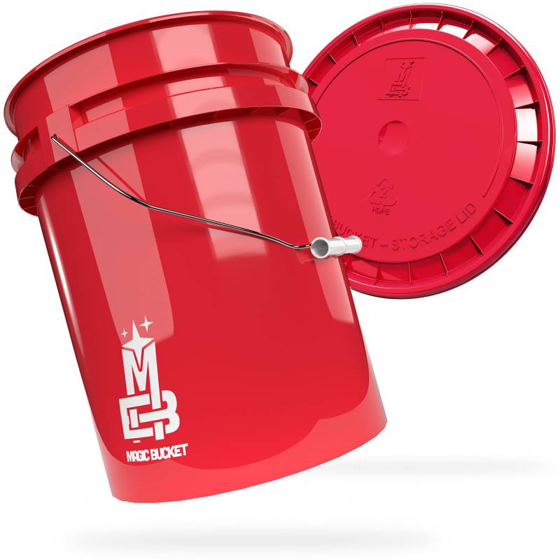 MAGIC BUCKET | Wascheimer Set für Auto Handwäsche Rot mit passendem Eimer Deckel | 5 US GALLONEN ca. 20 Liter | kompatibel mit Grit Guard, Detail Guardz Dirt Lock, Chemical Guys Dirt Trap von MAGIC BUCKET