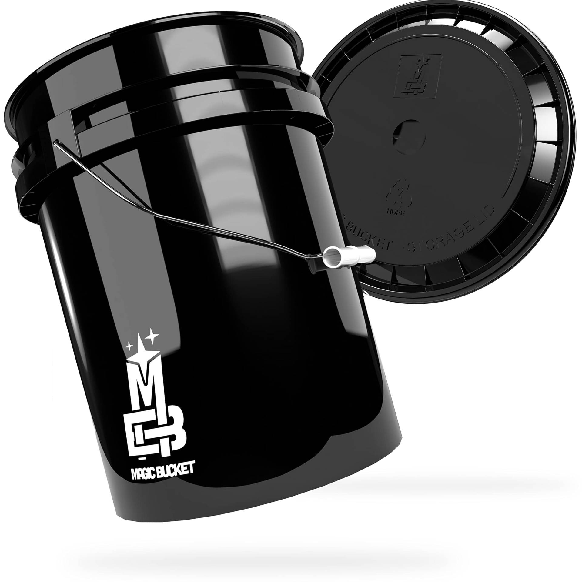 MAGIC BUCKET | Wascheimer Set für Auto Handwäsche Schwarz mit passendem Eimer Deckel | 5 US GALLONEN ca. 20 Liter | kompatibel mit Grit Guard, Detail Guardz Dirt Lock, Chemical Guys Dirt Trap von MAGIC BUCKET