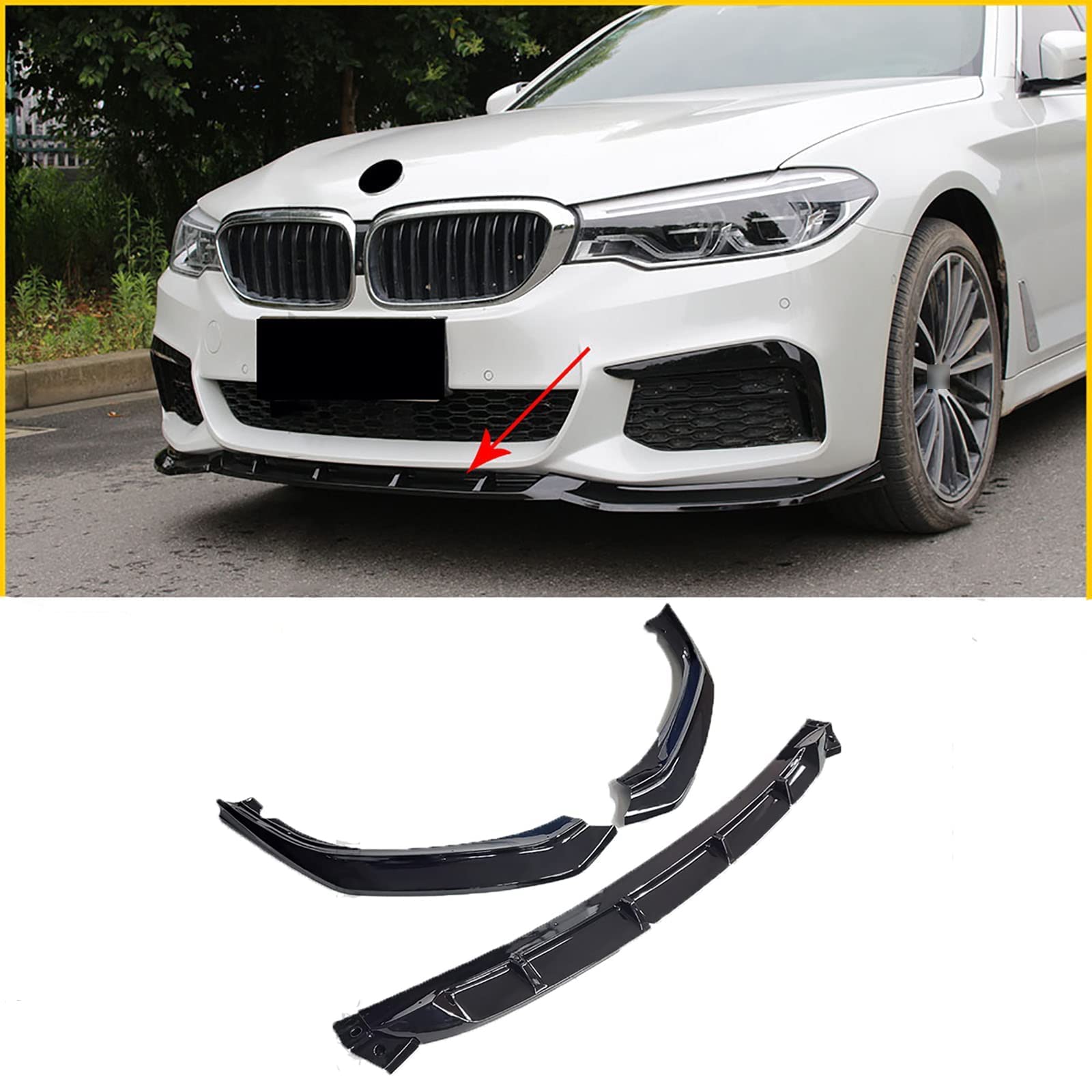 MAGII Auto Frontlippe Spoiler für BMW 5 Series G30 G31 2017-2020, Frontstoßstange Lippe Spoiler FrontstoßStangenlippe Auto Frontlippe Splitter Spoiler Wing, Autoschutz Body Kit,B Glossy Black von MAGII