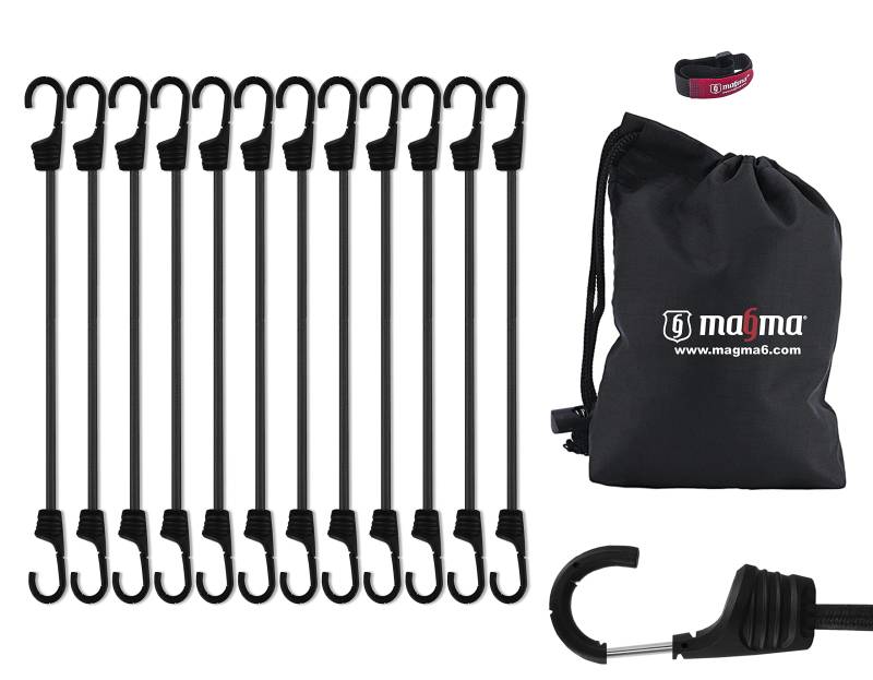 MAGMA Spanngummi 12er Set | Robuster Schnellspanner für Fahrrad, Auto, LKW, Anhänger & Garten Expander zur Sicherung von Tarps, Ladung und Planen Für Camping, Militär und Outdoor (100cm, Schwarz) von MAGMA