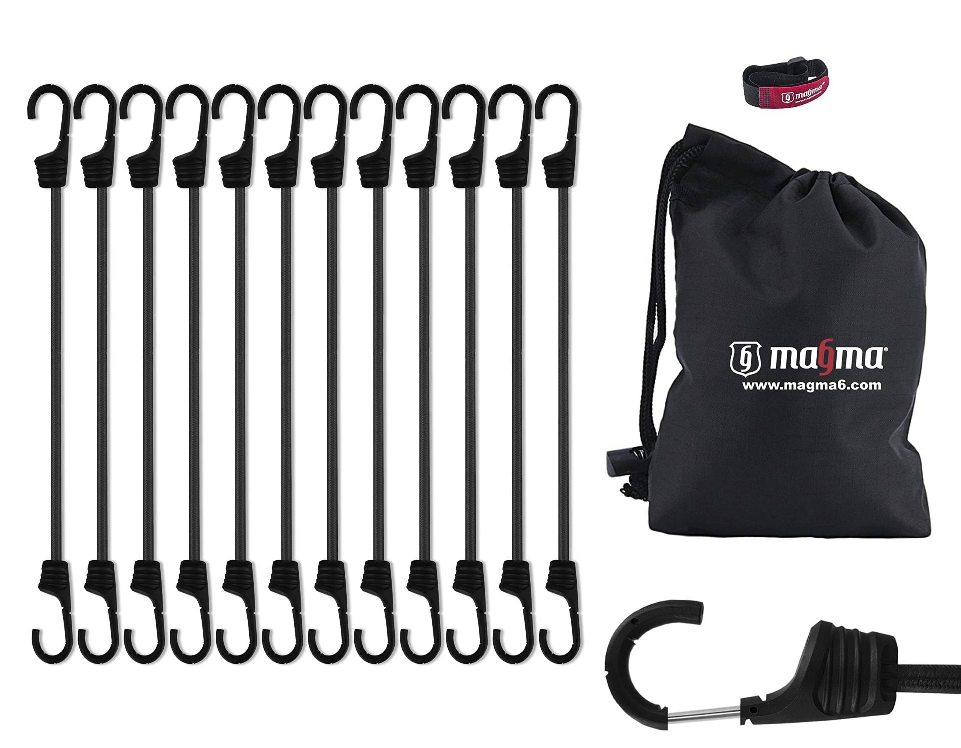 MAGMA Spanngummi 12er Set | Robuster Schnellspanner für Fahrrad, Auto, LKW, Anhänger & Garten Expander zur Sicherung von Tarps, Ladung und Planen Für Camping, Militär und Outdoor (75cm, Schwarz) von MAGMA