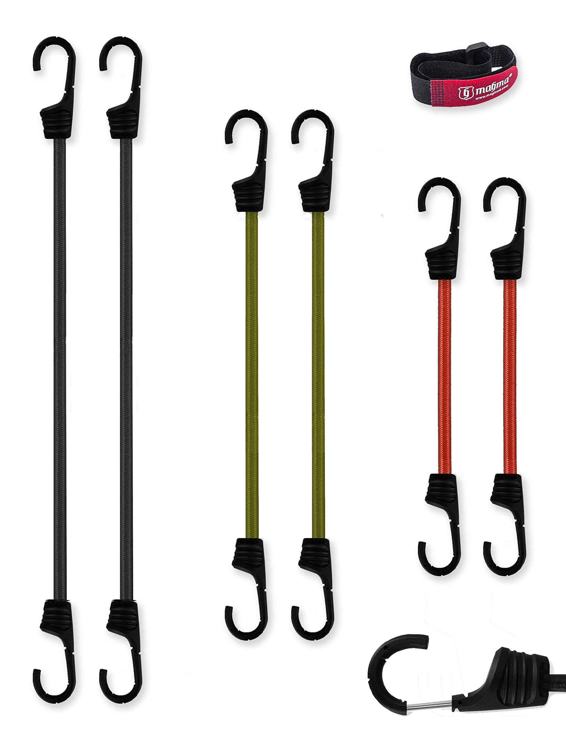 Magma Set mit 6 elastischen Spanngurten für Auto, Motorrad, Fahrrad, Camping, Fahrradträger, Anhänger, Markisen und Planen | Gummiseile (2 x (60cm,75cm,100cm)) von MAGMA