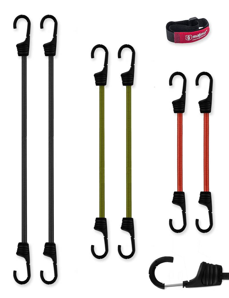 Magma Set mit 6 elastischen Spanngurten für Auto, Motorrad, Fahrrad, Camping, Fahrradträger, Anhänger, Markisen und Planen | Gummiseile (2 x (60cm,75cm,100cm)) von MAGMA