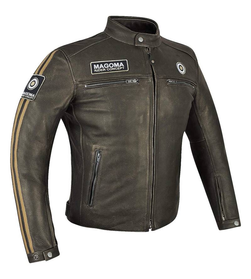 MAGOMA Brooklyn A ++ Lederjacke mit Motorradschutz, Brown, XS von MAGOMA