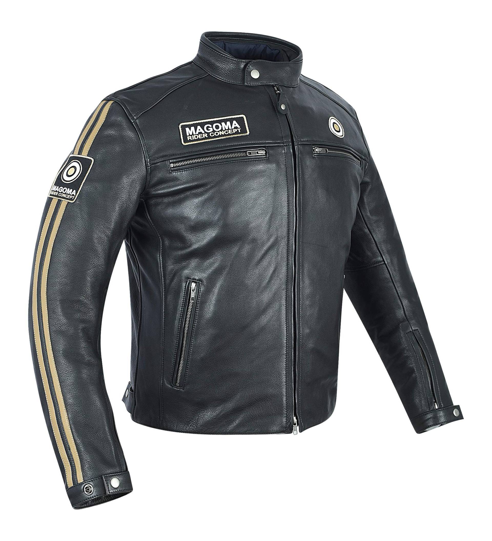 MAGOMA Brooklyn A ++ Lederjacke mit Motorradschutz, Schwarz, L. von MAGOMA