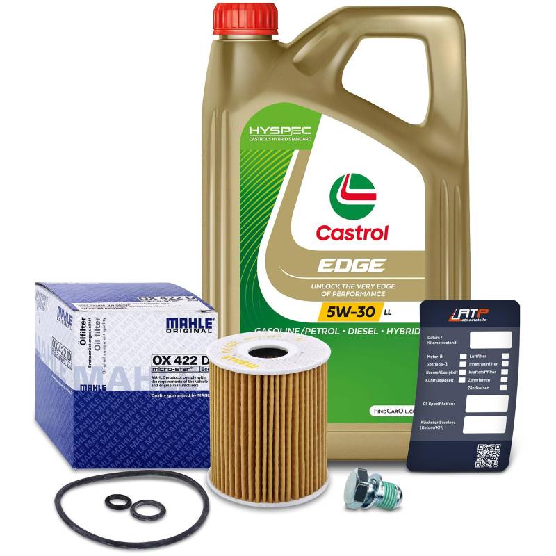 1x Ölwechsel Set - MAHLE ÖLFILTER + 5 L CASTROL EDGE TITANIUM FST 5W-30 LL von MAHLE