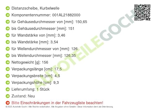 Distanzscheibe, Kurbelwelle Kompatibel mit Mercedes 2011-> von Autoteile Gocht von MAHLE