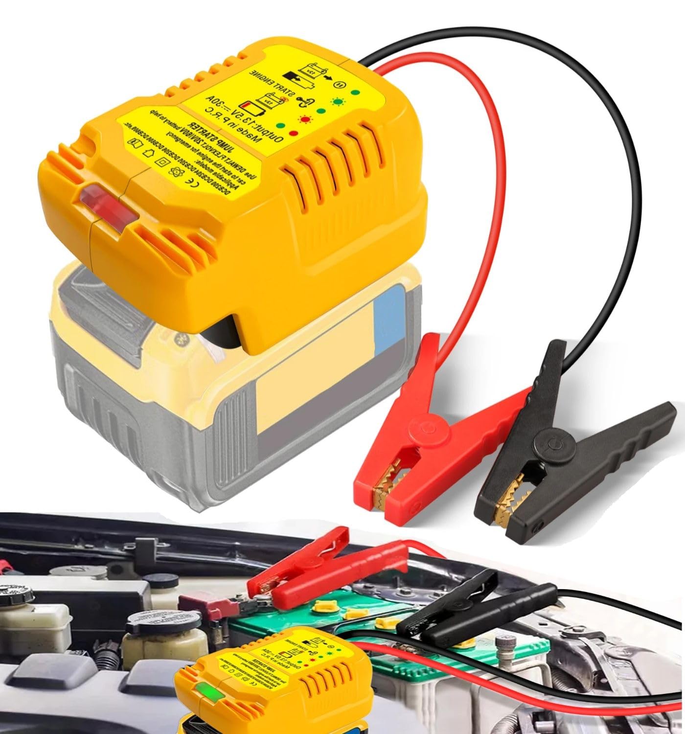 Auto-Starthilfe-Adapter für Dewalt 20 V Batterie-Starterkabel, 12 V tragbare Starthilfe-Batterie, bis zu 3,5 l Gas 6,5 l Dieselmotoren, Auto-Starterkabel-Adapter (Batterie nicht im Lieferumfang von MAKBOS