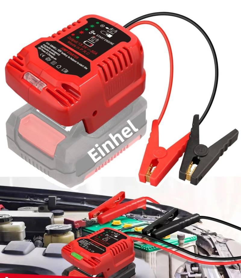 Auto-Starthilfe-Adapter für Einhell 18-V-Batterie-Überbrückungskabel, 12 V tragbare Starthilfe-Batterie, bis zu 3,5 l Gas 6,5 l Dieselmotoren, Auto-Starthilfekabel-Adapter (Batterie nicht im von MAKBOS