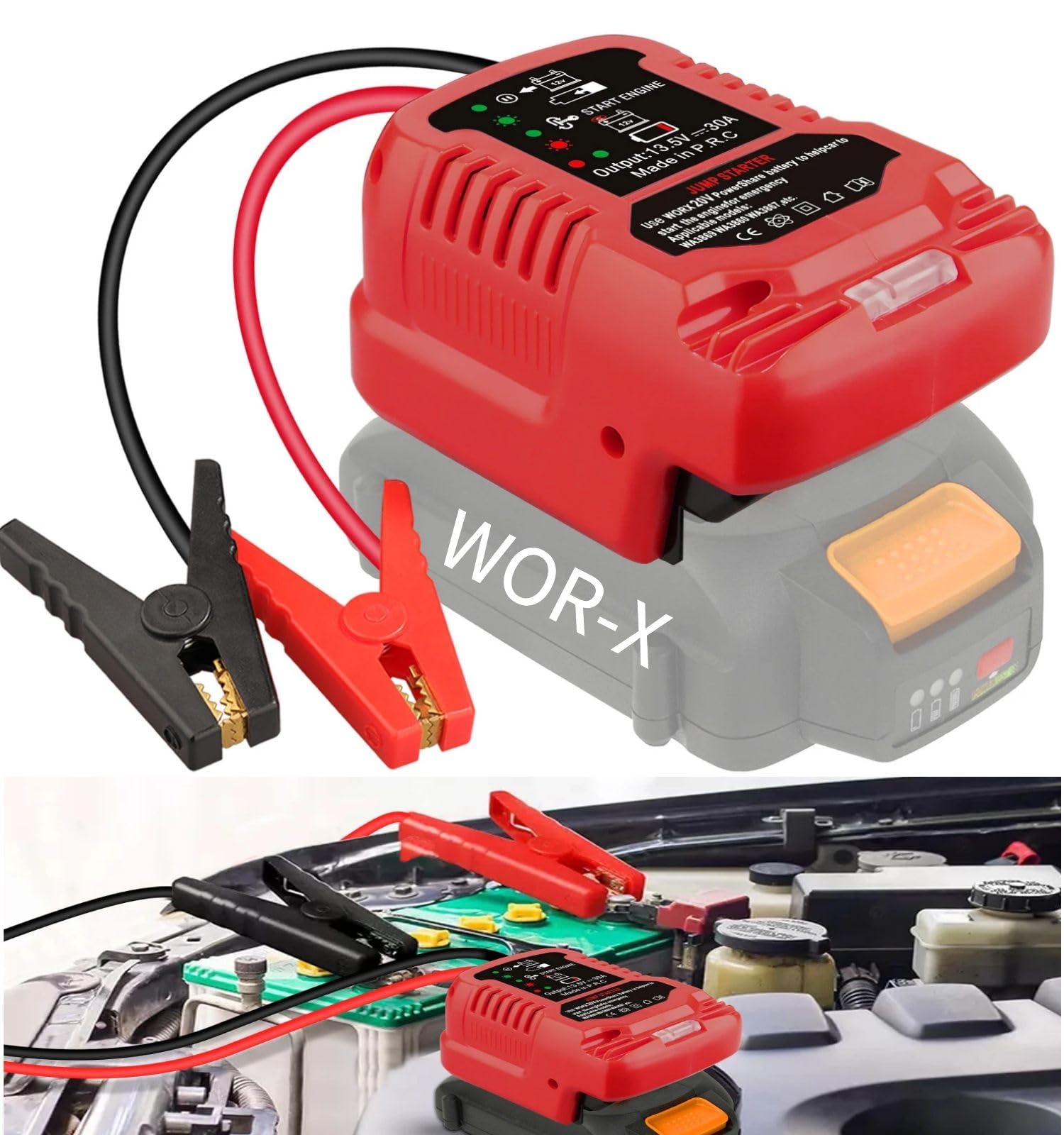 Auto Starthilfe Powerbank Adapter für Worx 20V Akku,Starthilfegeräte für Autobatterien,Jump Starter Auto,12V Tragbarer Batterie Booster Adapter,Auto Safe Batteriestarter(Batterie Nicht inbegriffen) von MAKBOS