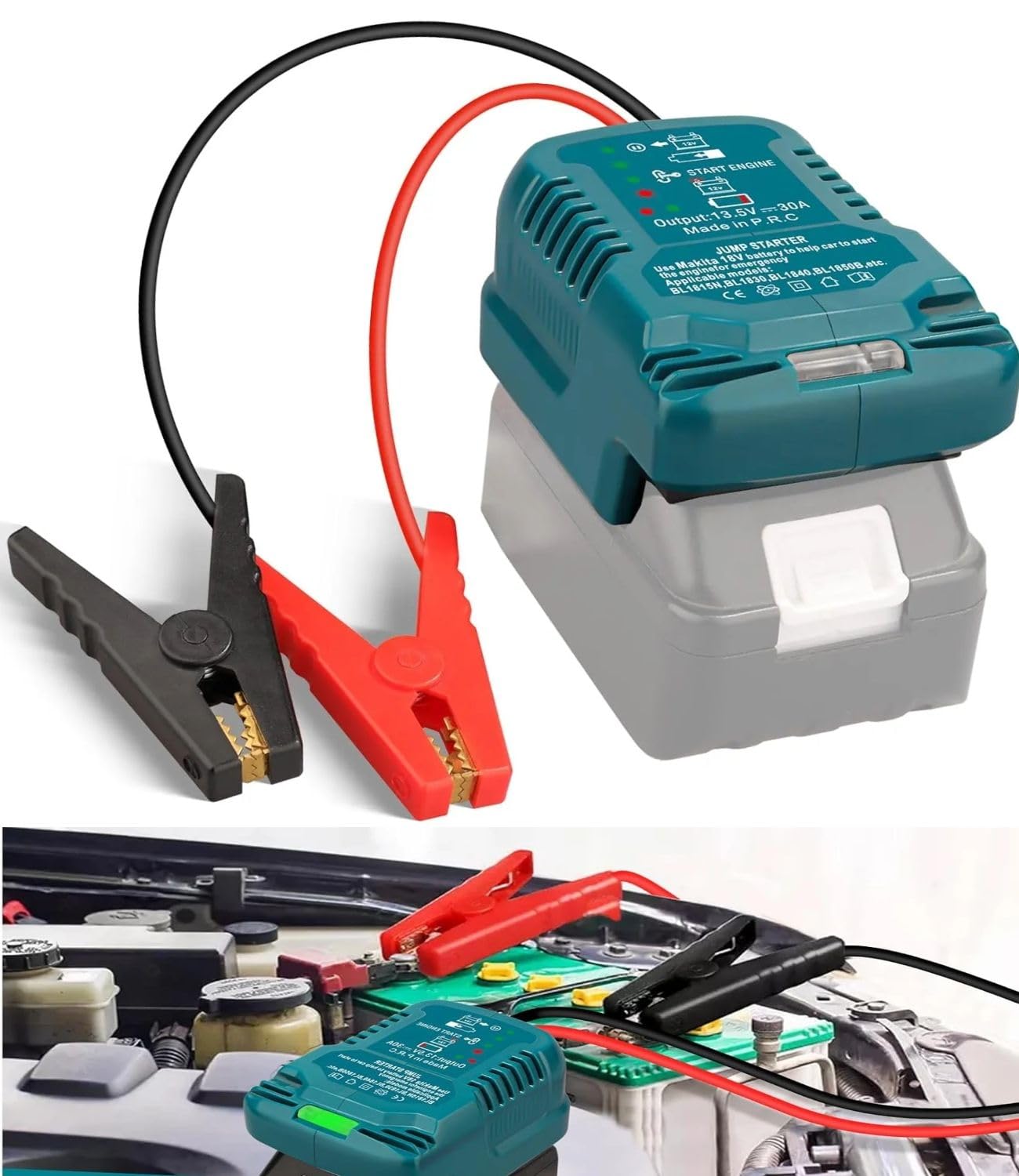 Starthilfekabel-Adapter für Makita 18-V-Batterien, 8 Gauge, 1,8 m, Autobatterie, Starthilfe, bis zu 8,0 l Gas- oder 6,5 l Dieselmotoren, 12 V tragbares Auto-Starthilfe-Set (Batterie Nicht im von MAKBOS