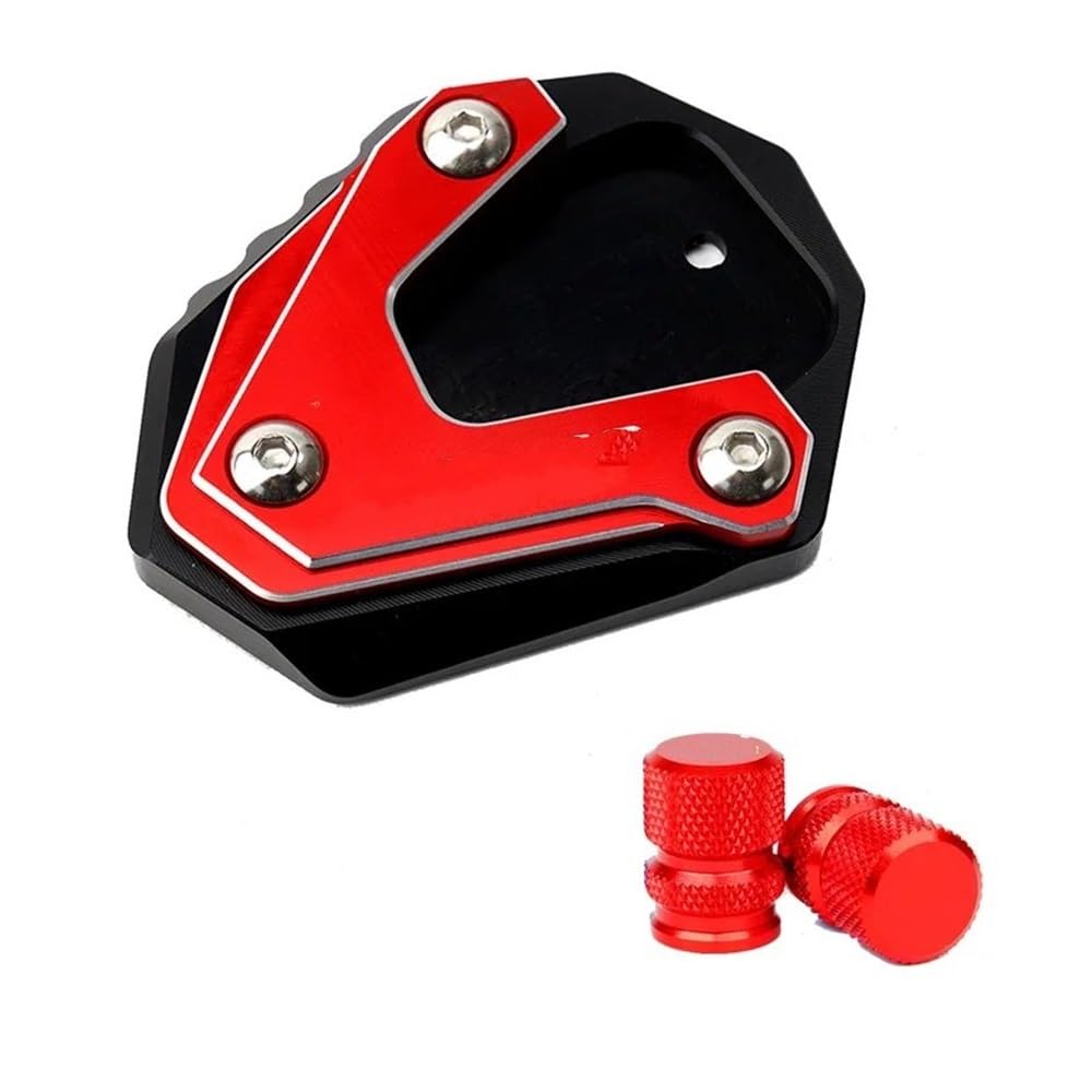 Seitenständer Platte Pad Für CL500 Für CL 500 2023 Motorrad Zubehör Aluminium Ständer Fuß Seite Stehen Enlarger Pad & Rad Reifen Ventil Kappen(Red Combo) von MALIYAE