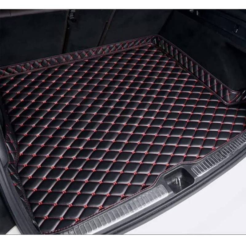 MALOOS Auto Leder Kofferraummatten für V-W Tiguan II Allspace 7-seat 2017-2022, wasserdichte rutschfest Kofferraummatte Kofferraumwanne Kofferraum Schutzmatten Zubehör,E/Black-red von MALOOS