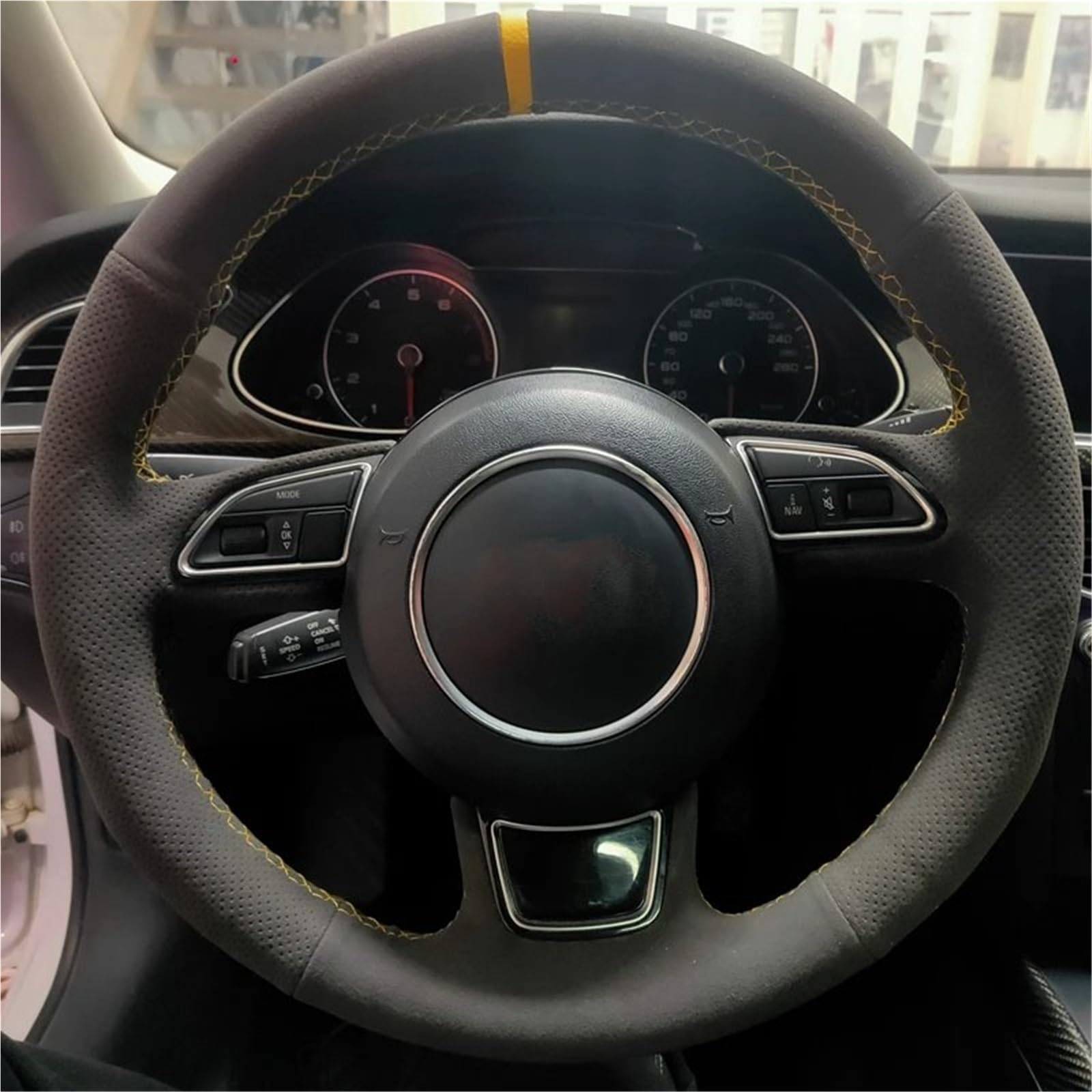 Auto-Lenkradabdeckung Für A3 Für A4 Für A5 Für A6 Für A7 Für Allroad Für RS 7 2014 2015 Für S6 Für S7 2013 Weiches Wildleder Leder Auto Lenkrad Abdeckung Auto Innen Lenkradschutzhülle(Gray Thread) von MALTAY