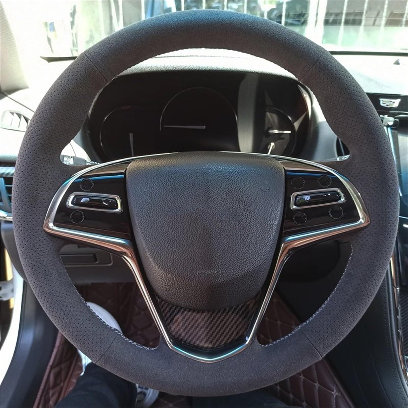 Auto-Lenkradabdeckung Für Cadillac Für Cts 2014 2015 2016 Für ATS 2013 2014 2015 Weichem Wildleder Leder Auto Zubehör Lenkrad Abdeckung Auto Interio Lenkradschutzhülle(Light Blue Thread) von MALTAY