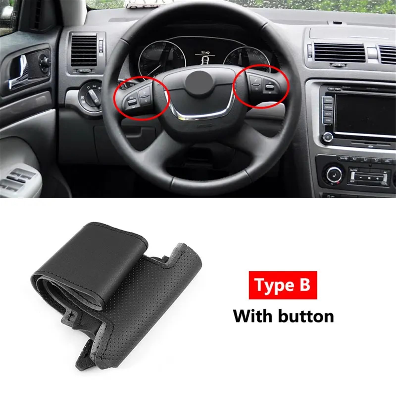 Auto-Lenkradabdeckung Für Skoda Für Octavia Für Fabia Für Superb Für Roomster 2009-2012 Für Citigo 2011 2012 Perforierte Mikrofaser Leder Hand Geflecht Lenkrad Abdeckung Lenkradschutzhülle(Type B blac von MALTAY