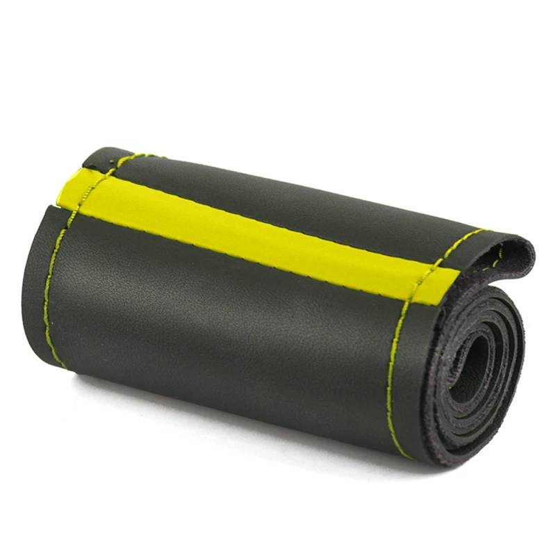 Auto-Lenkradabdeckung Leder-Auto-Lenkradbezug Universell Handgenäht Radbezüge 38,1 cm Litschi-Textur Rutschfestes Auto-Lenkradgeflecht Schwarz Lenkradschutzhülle(Yellow Thread) von MALTAY