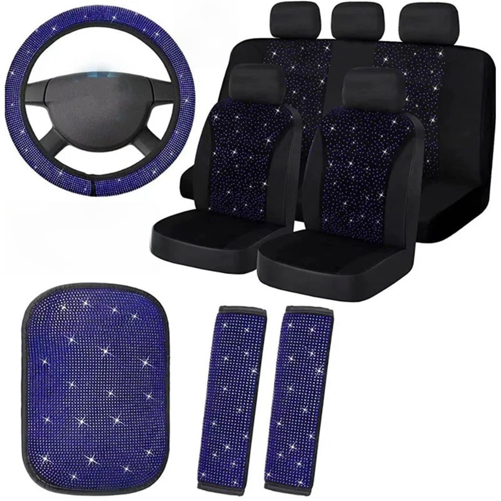 Auto-Lenkradabdeckung Universal Rosa Rot Weiß Strass Auto Lenkrad Abdeckungen Für Frauen Bling Kristall Diamant Auto Innen Deco Zubehör Lenkradschutzhülle(1Set Blue Diamond) von MALTAY