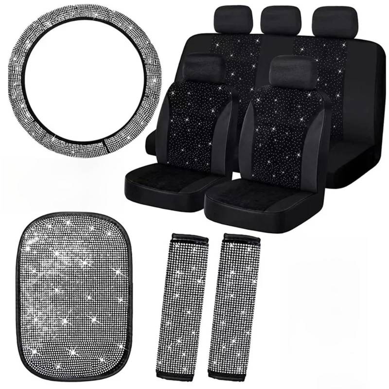 Auto-Lenkradabdeckung Universal Rosa Rot Weiß Strass Auto Lenkrad Abdeckungen Für Frauen Bling Kristall Diamant Auto Innen Deco Zubehör Lenkradschutzhülle(1Set White Diamond) von MALTAY