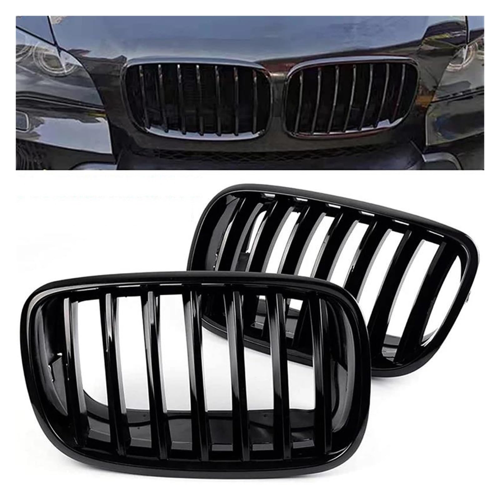 Kühlergrille 1 Paar Für X5 E70 X6 E71 2007-2013 Glänzend Schwarz Auto Vorderen Stoßfänger Kühlergrill Vorne Mesh Grille Kühlergrill von MALTAY