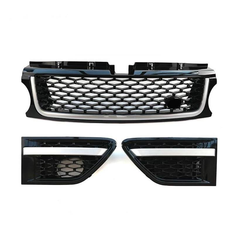 Kühlergrille 3 Stücke Auto Front Stoßstange Grille ABS Seite Vent Abdeckung Grills Auto Zubehör Für Land Für Rover Für Range Für Rover Für Sport 2010-2013 L320 Kühlergrill(Black Silver) von MALTAY