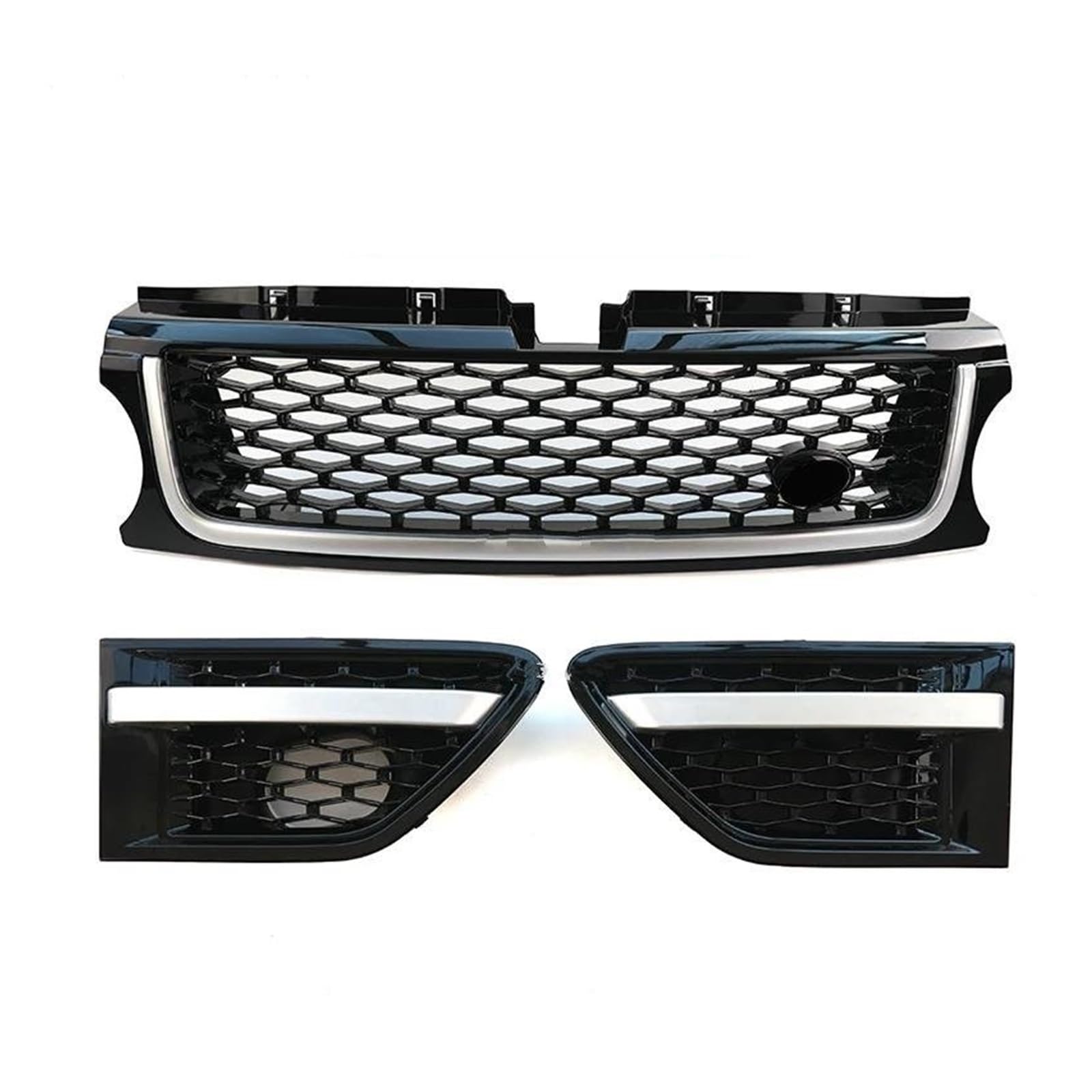 Kühlergrille 3 Stücke Auto Zubehör Für Land Für Rover Für Range Für Rover Für Sport 2010-2013 L320 Auto Front Stoßstange Grille ABS Seite Vent Abdeckung Grills Kühlergrill(Black Silver) von MALTAY