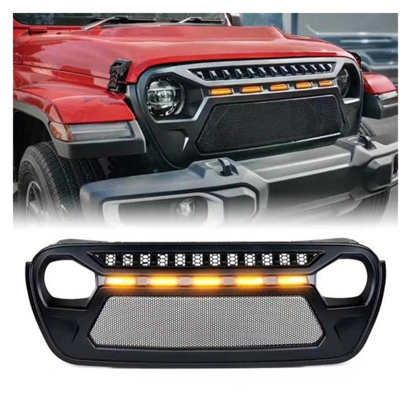 Kühlergrille Außenteile Frontgrill Für Jeep Für Wrangler JL Zubehör 4x4 Für Offroad-Grill Mit Licht Kühlergrill(D Style Light) von MALTAY