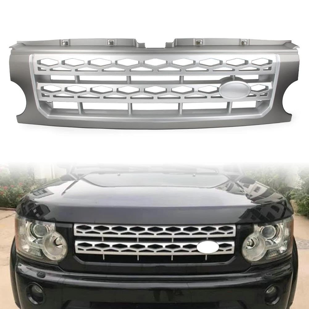 Kühlergrille Auto-Frontgrill Für Die Stoßstange Für Land Für Rover Für Discovery 3 LR3 2005 2006 2007 2008 2009 Schwarz Glänzend ABS-Kunststoff Mit Abzeichen Kühlergrill(Gray Silver) von MALTAY