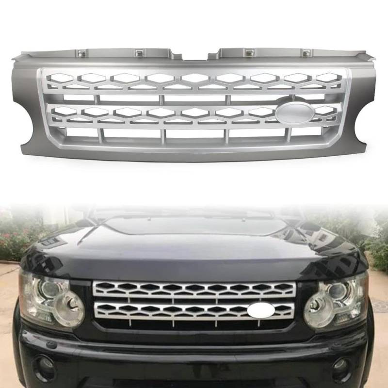 Kühlergrille Auto-Frontgrill Für Die Stoßstange Für Land Für Rover Für Discovery 3 LR3 2005 2006 2007 2008 2009 Schwarz Glänzend ABS-Kunststoff Mit Abzeichen Kühlergrill(Gray Silver) von MALTAY