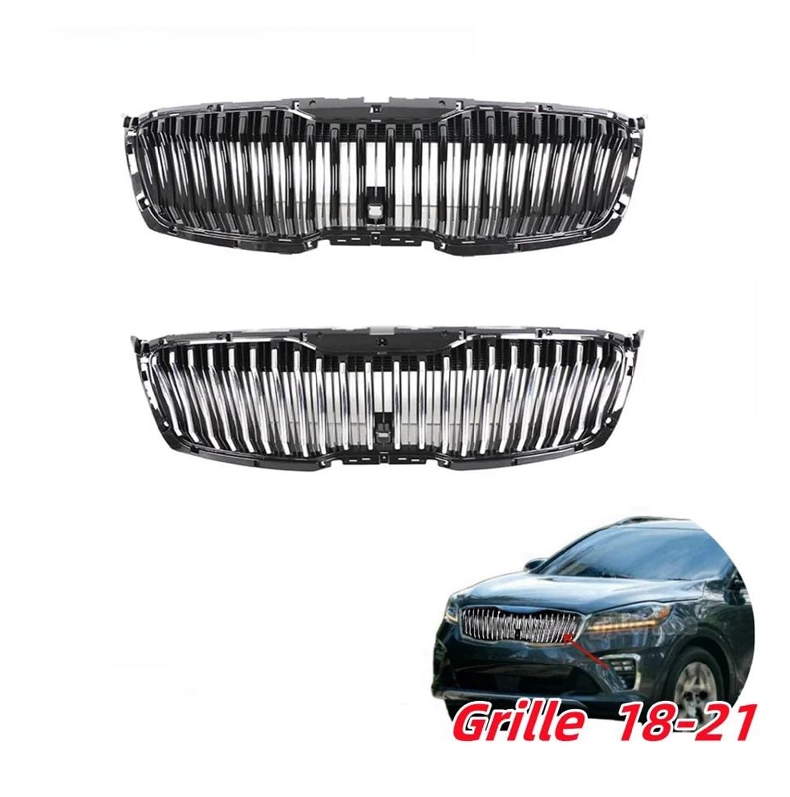 Kühlergrille Auto-Styling Frontkühler Modifizierte Renngrillabdeckung Für Kia Für Sorento 2018 2019 2020 2021 Frontgrill Dekoratives Zubehör Kühlergrill(Chrom) von MALTAY